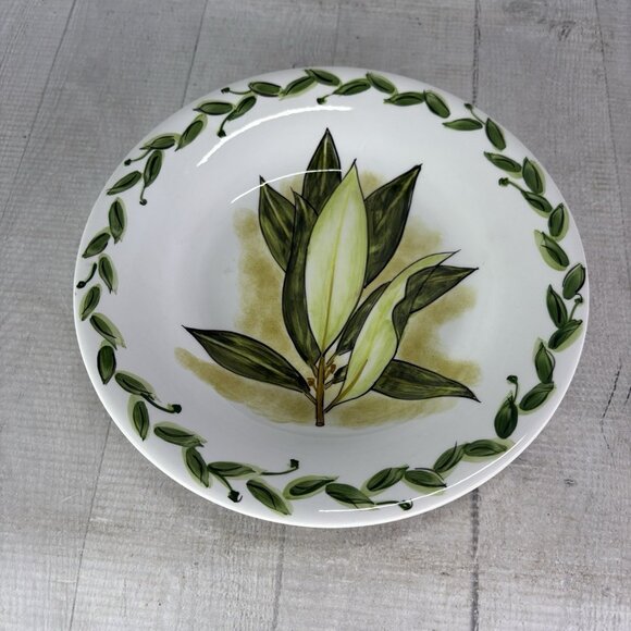 Tabletops BOTANICAL HERBS  Green Leaves Hand Painted Lunch Salad Plates Set of 5 - Picture 2 of 16